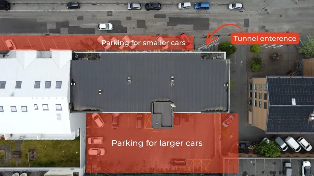 Parking overview map for smaller and larger cars